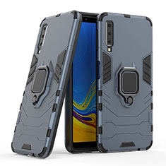 Silikon Hülle Handyhülle und Kunststoff Schutzhülle Hartschalen Tasche mit Magnetisch Fingerring Ständer S06 für Samsung Galaxy A7 (2018) A750 Blau
