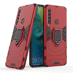 Silikon Hülle Handyhülle und Kunststoff Schutzhülle Hartschalen Tasche mit Magnetisch Fingerring Ständer S06 für Samsung Galaxy A9 Star Pro Rot