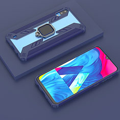 Silikon Hülle Handyhülle und Kunststoff Schutzhülle Hartschalen Tasche mit Magnetisch Fingerring Ständer S06 für Samsung Galaxy M10 Blau