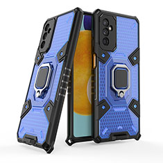 Silikon Hülle Handyhülle und Kunststoff Schutzhülle Hartschalen Tasche mit Magnetisch Fingerring Ständer S06 für Samsung Galaxy M52 5G Blau