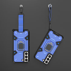 Silikon Hülle Handyhülle und Kunststoff Schutzhülle Hartschalen Tasche mit Magnetisch Fingerring Ständer S06 für Samsung Galaxy S21 FE 5G Blau