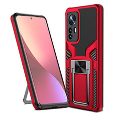Silikon Hülle Handyhülle und Kunststoff Schutzhülle Hartschalen Tasche mit Magnetisch Fingerring Ständer S06 für Xiaomi Mi 12 Pro 5G Rot