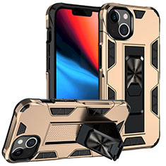 Silikon Hülle Handyhülle und Kunststoff Schutzhülle Hartschalen Tasche mit Magnetisch Fingerring Ständer S07 für Apple iPhone 13 Gold