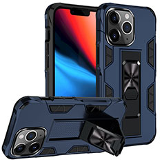 Silikon Hülle Handyhülle und Kunststoff Schutzhülle Hartschalen Tasche mit Magnetisch Fingerring Ständer S07 für Apple iPhone 13 Pro Blau