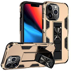 Silikon Hülle Handyhülle und Kunststoff Schutzhülle Hartschalen Tasche mit Magnetisch Fingerring Ständer S07 für Apple iPhone 13 Pro Gold