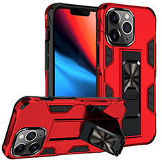 Silikon Hülle Handyhülle und Kunststoff Schutzhülle Hartschalen Tasche mit Magnetisch Fingerring Ständer S07 für Apple iPhone 13 Pro Rot