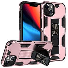 Silikon Hülle Handyhülle und Kunststoff Schutzhülle Hartschalen Tasche mit Magnetisch Fingerring Ständer S07 für Apple iPhone 13 Rosegold