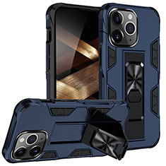 Silikon Hülle Handyhülle und Kunststoff Schutzhülle Hartschalen Tasche mit Magnetisch Fingerring Ständer S07 für Apple iPhone 14 Pro Blau