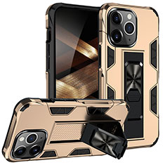 Silikon Hülle Handyhülle und Kunststoff Schutzhülle Hartschalen Tasche mit Magnetisch Fingerring Ständer S07 für Apple iPhone 14 Pro Max Gold