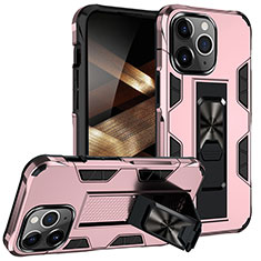 Silikon Hülle Handyhülle und Kunststoff Schutzhülle Hartschalen Tasche mit Magnetisch Fingerring Ständer S07 für Apple iPhone 14 Pro Max Rosegold