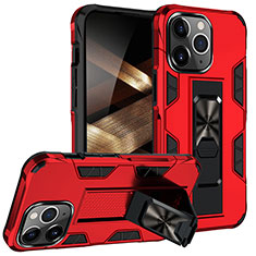 Silikon Hülle Handyhülle und Kunststoff Schutzhülle Hartschalen Tasche mit Magnetisch Fingerring Ständer S07 für Apple iPhone 14 Pro Rot