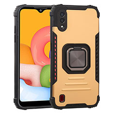 Silikon Hülle Handyhülle und Kunststoff Schutzhülle Hartschalen Tasche mit Magnetisch Fingerring Ständer S07 für Samsung Galaxy A01 SM-A015 Gold