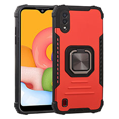 Silikon Hülle Handyhülle und Kunststoff Schutzhülle Hartschalen Tasche mit Magnetisch Fingerring Ständer S07 für Samsung Galaxy A01 SM-A015 Rot