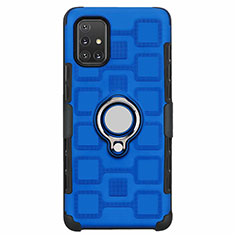 Silikon Hülle Handyhülle und Kunststoff Schutzhülle Hartschalen Tasche mit Magnetisch Fingerring Ständer S07 für Samsung Galaxy A71 5G Hellblau