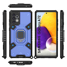 Silikon Hülle Handyhülle und Kunststoff Schutzhülle Hartschalen Tasche mit Magnetisch Fingerring Ständer S07 für Samsung Galaxy A72 5G Blau