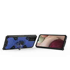 Silikon Hülle Handyhülle und Kunststoff Schutzhülle Hartschalen Tasche mit Magnetisch Fingerring Ständer S07 für Samsung Galaxy F02S SM-E025F Blau