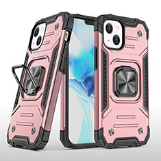 Silikon Hülle Handyhülle und Kunststoff Schutzhülle Hartschalen Tasche mit Magnetisch Fingerring Ständer S08 für Apple iPhone 14 Plus Rosegold