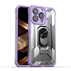 Silikon Hülle Handyhülle und Kunststoff Schutzhülle Hartschalen Tasche mit Magnetisch Fingerring Ständer S08 für Apple iPhone 14 Pro Max Violett