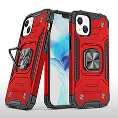 Silikon Hülle Handyhülle und Kunststoff Schutzhülle Hartschalen Tasche mit Magnetisch Fingerring Ständer S08 für Apple iPhone 14 Rot