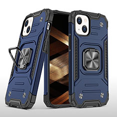 Silikon Hülle Handyhülle und Kunststoff Schutzhülle Hartschalen Tasche mit Magnetisch Fingerring Ständer S08 für Apple iPhone 15 Blau