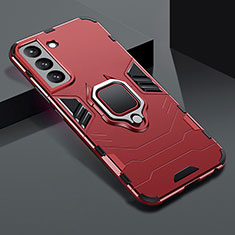 Silikon Hülle Handyhülle und Kunststoff Schutzhülle Hartschalen Tasche mit Magnetisch Fingerring Ständer S08 für Samsung Galaxy S21 FE 5G Rot