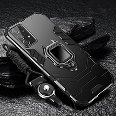 Silikon Hülle Handyhülle und Kunststoff Schutzhülle Hartschalen Tasche mit Magnetisch Fingerring Ständer T03 für Samsung Galaxy A23 4G Schwarz
