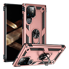 Silikon Hülle Handyhülle und Kunststoff Schutzhülle Hartschalen Tasche mit Magnetisch Fingerring Ständer T03 für Samsung Galaxy S24 Ultra 5G Rosegold