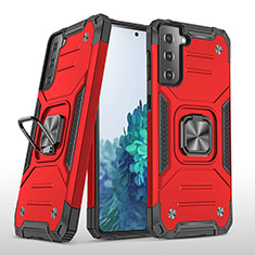 Silikon Hülle Handyhülle und Kunststoff Schutzhülle Hartschalen Tasche mit Magnetisch Fingerring Ständer T04 für Samsung Galaxy S21 5G Rot