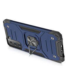 Silikon Hülle Handyhülle und Kunststoff Schutzhülle Hartschalen Tasche mit Magnetisch Fingerring Ständer T05 für Samsung Galaxy S21 FE 5G Blau