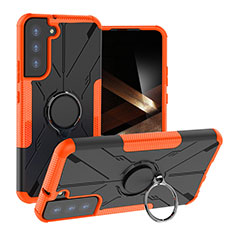 Silikon Hülle Handyhülle und Kunststoff Schutzhülle Hartschalen Tasche mit Magnetisch Fingerring Ständer T08 für Samsung Galaxy S24 5G Orange