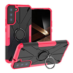 Silikon Hülle Handyhülle und Kunststoff Schutzhülle Hartschalen Tasche mit Magnetisch Fingerring Ständer T08 für Samsung Galaxy S24 5G Pink