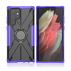 Silikon Hülle Handyhülle und Kunststoff Schutzhülle Hartschalen Tasche mit Magnetisch Fingerring Ständer T09 für Samsung Galaxy S22 Ultra 5G Violett