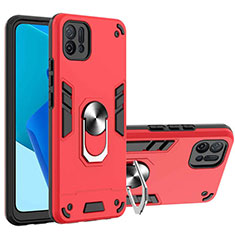 Silikon Hülle Handyhülle und Kunststoff Schutzhülle Hartschalen Tasche mit Magnetisch Fingerring Ständer Y01B für Oppo A16e Rot