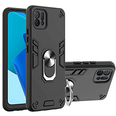 Silikon Hülle Handyhülle und Kunststoff Schutzhülle Hartschalen Tasche mit Magnetisch Fingerring Ständer Y01B für Oppo A16e Schwarz