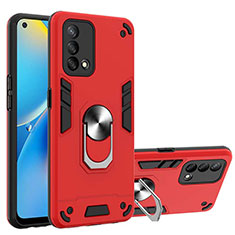 Silikon Hülle Handyhülle und Kunststoff Schutzhülle Hartschalen Tasche mit Magnetisch Fingerring Ständer Y01B für Oppo A74 4G Rot