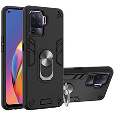 Silikon Hülle Handyhülle und Kunststoff Schutzhülle Hartschalen Tasche mit Magnetisch Fingerring Ständer Y01B für Oppo A94 4G Schwarz