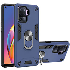 Silikon Hülle Handyhülle und Kunststoff Schutzhülle Hartschalen Tasche mit Magnetisch Fingerring Ständer Y01B für Oppo F19 Pro Blau