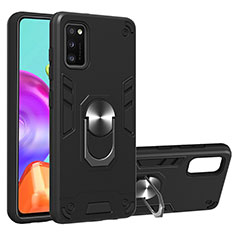 Silikon Hülle Handyhülle und Kunststoff Schutzhülle Hartschalen Tasche mit Magnetisch Fingerring Ständer Y01B für Samsung Galaxy A41 Schwarz