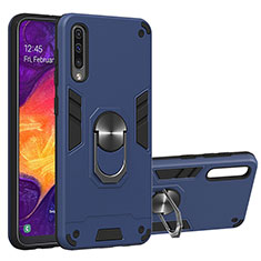 Silikon Hülle Handyhülle und Kunststoff Schutzhülle Hartschalen Tasche mit Magnetisch Fingerring Ständer Y01B für Samsung Galaxy A50 Blau