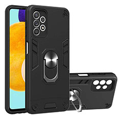 Silikon Hülle Handyhülle und Kunststoff Schutzhülle Hartschalen Tasche mit Magnetisch Fingerring Ständer Y01B für Samsung Galaxy A52 5G Schwarz