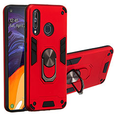 Silikon Hülle Handyhülle und Kunststoff Schutzhülle Hartschalen Tasche mit Magnetisch Fingerring Ständer Y01B für Samsung Galaxy A60 Rot