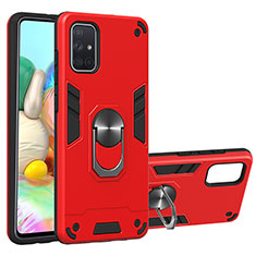 Silikon Hülle Handyhülle und Kunststoff Schutzhülle Hartschalen Tasche mit Magnetisch Fingerring Ständer Y01B für Samsung Galaxy A71 4G A715 Rot