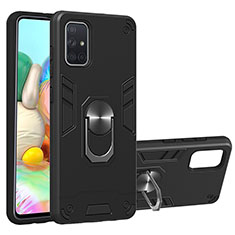 Silikon Hülle Handyhülle und Kunststoff Schutzhülle Hartschalen Tasche mit Magnetisch Fingerring Ständer Y01B für Samsung Galaxy A71 5G Schwarz