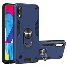 Silikon Hülle Handyhülle und Kunststoff Schutzhülle Hartschalen Tasche mit Magnetisch Fingerring Ständer Y01B für Samsung Galaxy M10 Blau