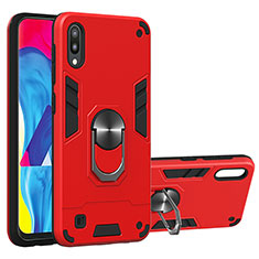 Silikon Hülle Handyhülle und Kunststoff Schutzhülle Hartschalen Tasche mit Magnetisch Fingerring Ständer Y01B für Samsung Galaxy M10 Rot