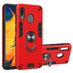 Silikon Hülle Handyhülle und Kunststoff Schutzhülle Hartschalen Tasche mit Magnetisch Fingerring Ständer Y01B für Samsung Galaxy M10S Rot