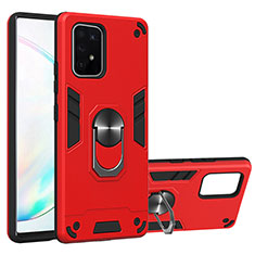 Silikon Hülle Handyhülle und Kunststoff Schutzhülle Hartschalen Tasche mit Magnetisch Fingerring Ständer Y01B für Samsung Galaxy M80S Rot