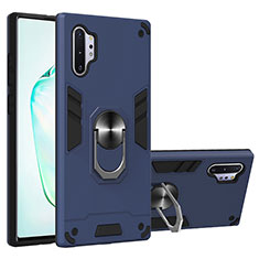 Silikon Hülle Handyhülle und Kunststoff Schutzhülle Hartschalen Tasche mit Magnetisch Fingerring Ständer Y01B für Samsung Galaxy Note 10 Plus 5G Blau