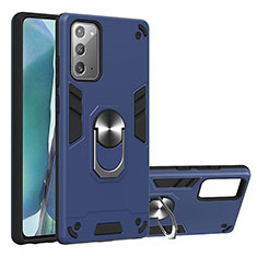 Silikon Hülle Handyhülle und Kunststoff Schutzhülle Hartschalen Tasche mit Magnetisch Fingerring Ständer Y01B für Samsung Galaxy Note 20 5G Blau