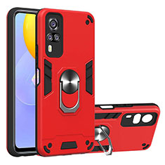 Silikon Hülle Handyhülle und Kunststoff Schutzhülle Hartschalen Tasche mit Magnetisch Fingerring Ständer Y01B für Vivo Y51 (2021) Rot